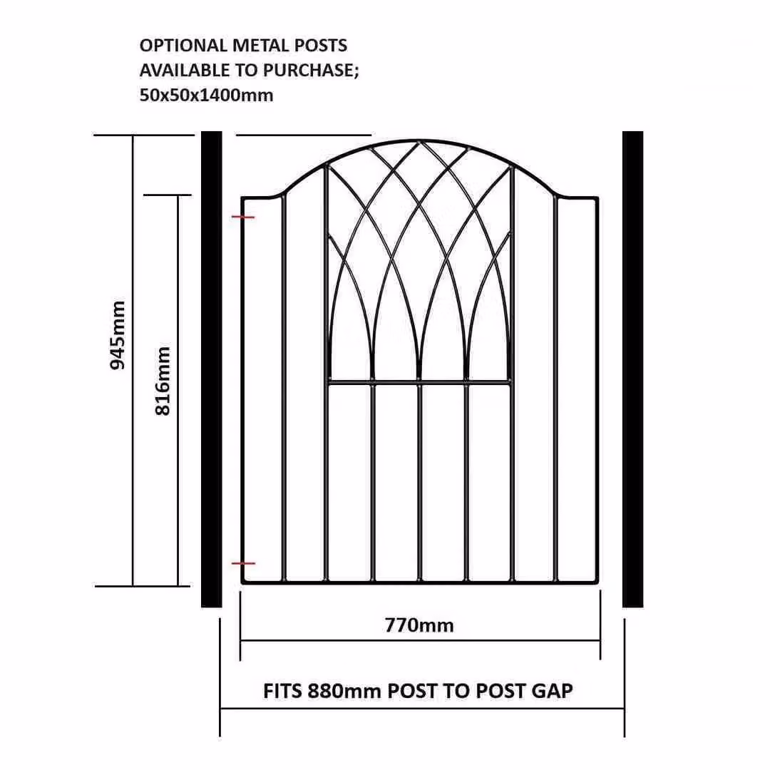 Burbage Iron Craft Abbey Modern Verona Low Bow Top Single Gate in Black, W: 88.0 cm, H: 94.0 cm – 3