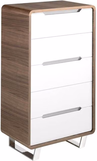 Angel Cerda 5-Drawer Chiffonier in Walnut Veneer and White MDF, Brown – 1