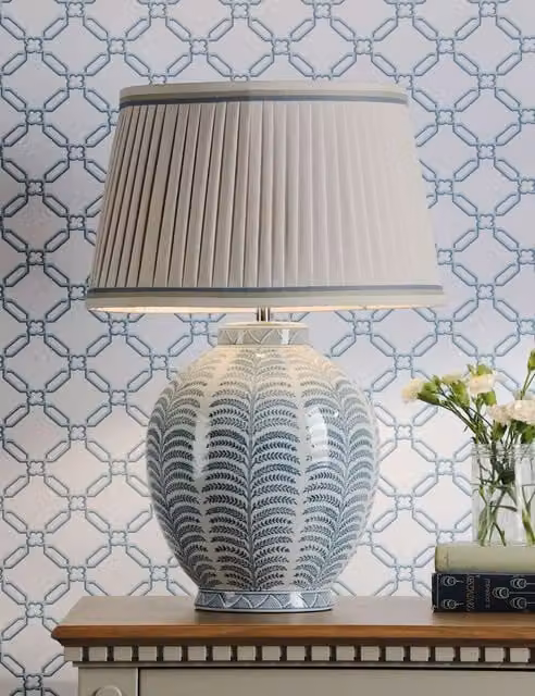 Laura Ashley Stannard Leaf Print Ceramic Table Lamp in Blue and White