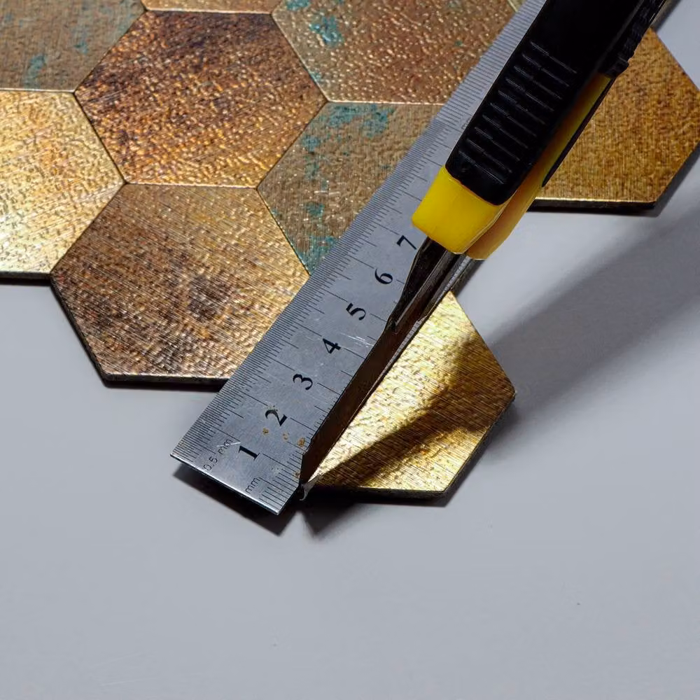 ENER-J Britwall Hexagon Aluminium Mosaic Peel & Stick Wall Tiles, Mixed Bronze, Pack of 4, W: 29.3 cm x H: 28.5 cm – 10