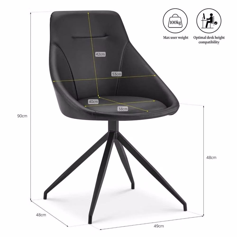 Nordara Modern Office Chair in Black Faux Leather with 360 Degree Swivel – 2
