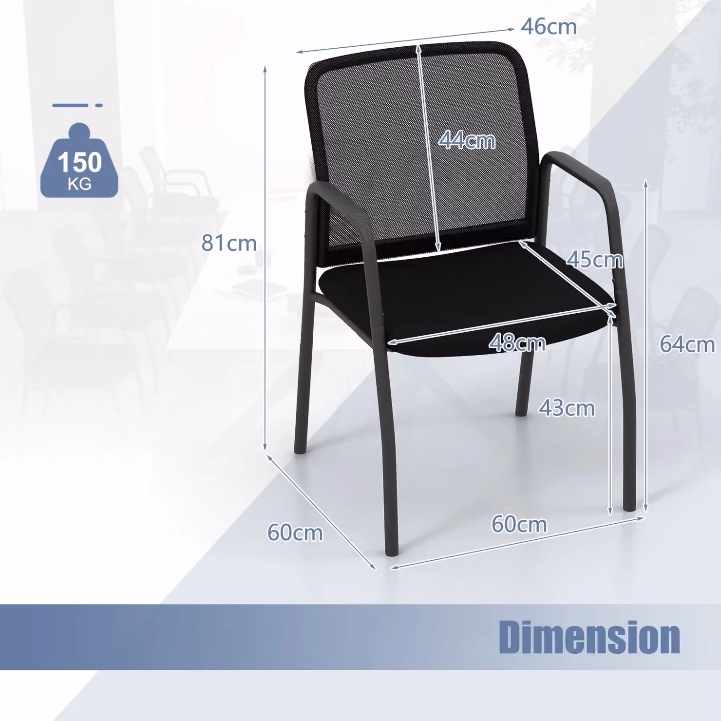 Costway Set of 2 Black Mesh Office Guest Chairs with Cushioned Fabric Seats and Armrests – 2