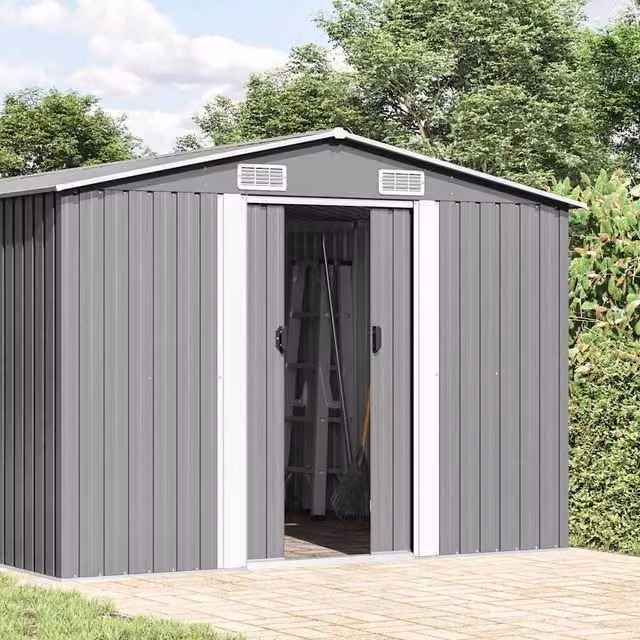 Berkfield Home Grey Galvanised Steel Garden Shed with Sliding Doors and Side Vent, W/D/H: 392 x 257 x 181 cm – 1
