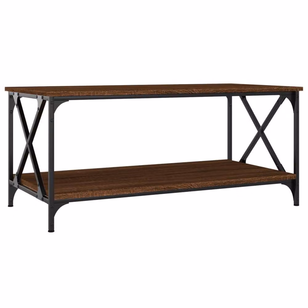 Berkfield Home Classic Rectangular Coffee Table in Brown Oak with Metal X-Frame, W: 100 cm, D: 50 cm, H: 45 cm – 2