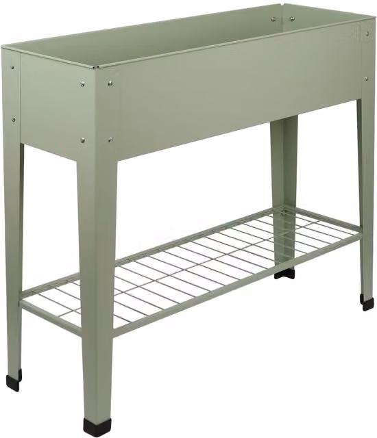 Harbour Housewares Elevated Raised Garden Bed with Legs and Storage Shelf in Green Matt Galvanised Steel