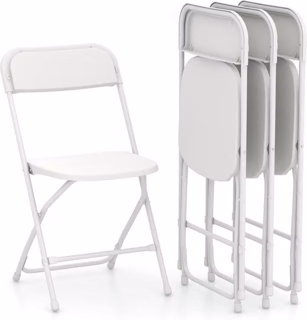 Gymax 4 Pack of White Metal and Plastic Folding Patio Chairs with Backrest – 1