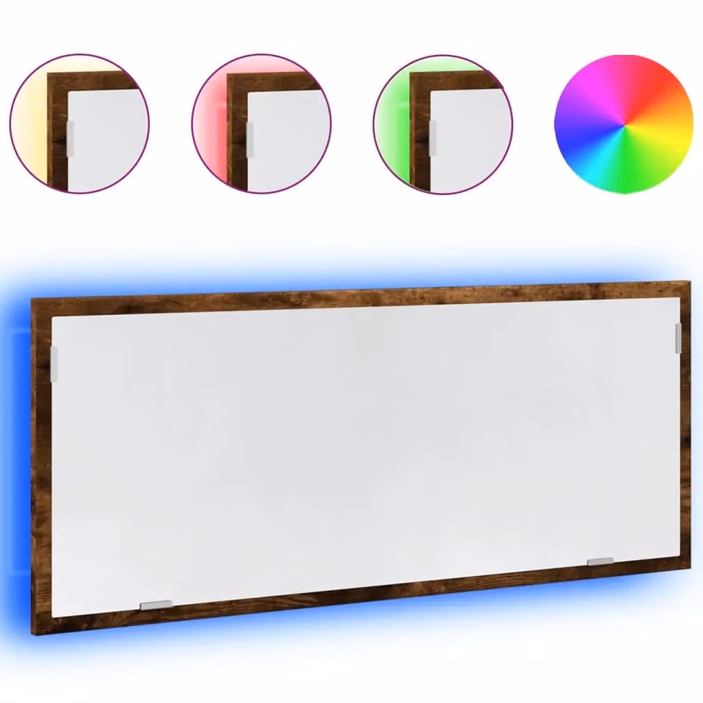 Berkfield Home LED Bathroom Mirror in Smoked Oak Brown, W/D/H: 100 x 8.5 x 37 cm – 2