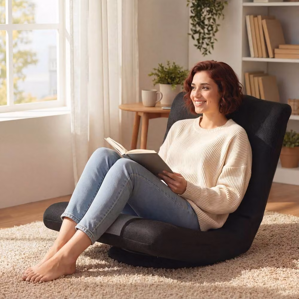 STILVORA Modern Floor Chair with 360 Degree Swivel Base and Adjustable Backrest in Black Fabric – 2