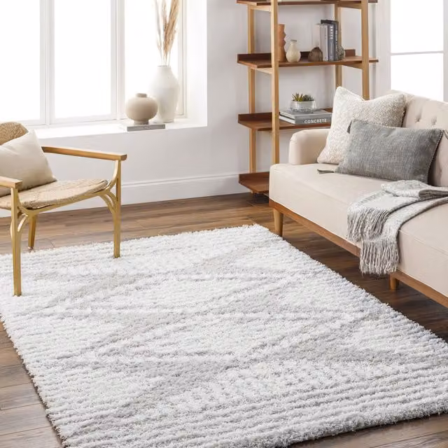 Livabliss Urban Shag Modern Rectangular Plush Pile Rug in Grey, Beige and White, W: 160 cm, D: 220 cm – 1