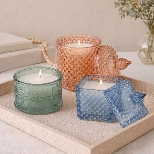 Candlelight The Silk Road Collection Moroccan Style Glass Jar Candle in Pink and Multicolour – 3