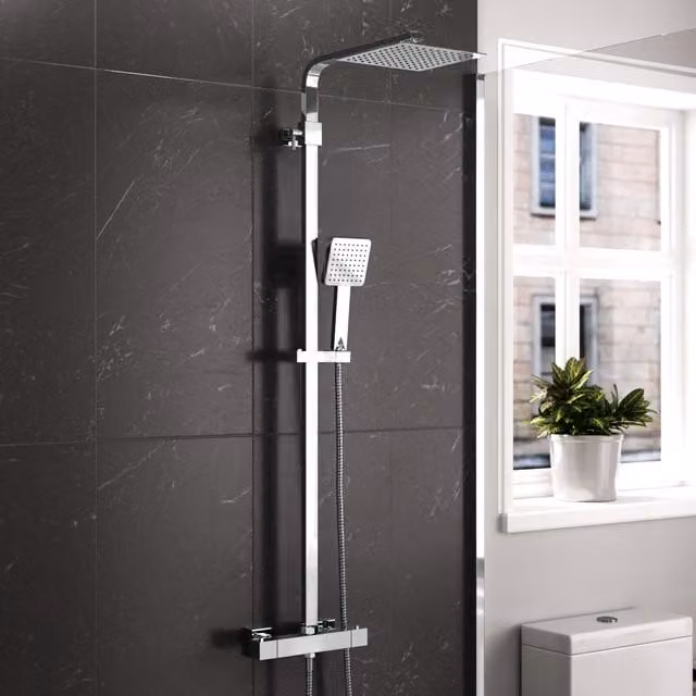 Nes Home Modern Square Exposed 2-Way Thermostatic Mixer Shower Set in Silver