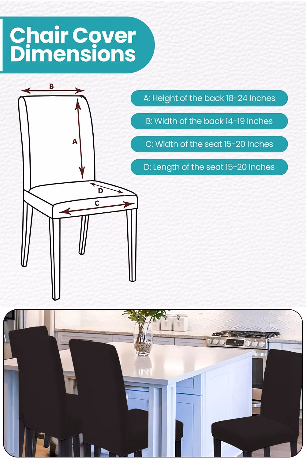 Neel Blue Black High-Back Spandex Stretch Universal Armless Dining Chair Protective Slipcover – 2