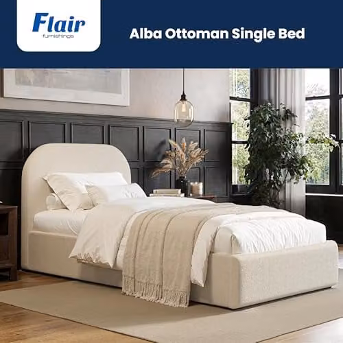 Flair Furnishings Alba Single Ottoman Bed Frame with Storage and Curved Headboard in Cream Boucle – 3