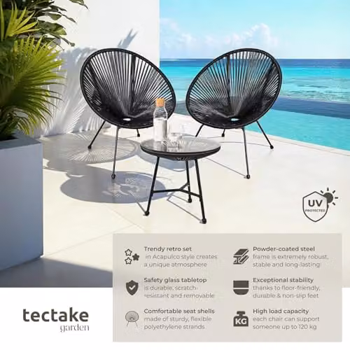 tectake Retro Garden Bistro Set with Oval Glass Table and 2 Chairs in Black – 4