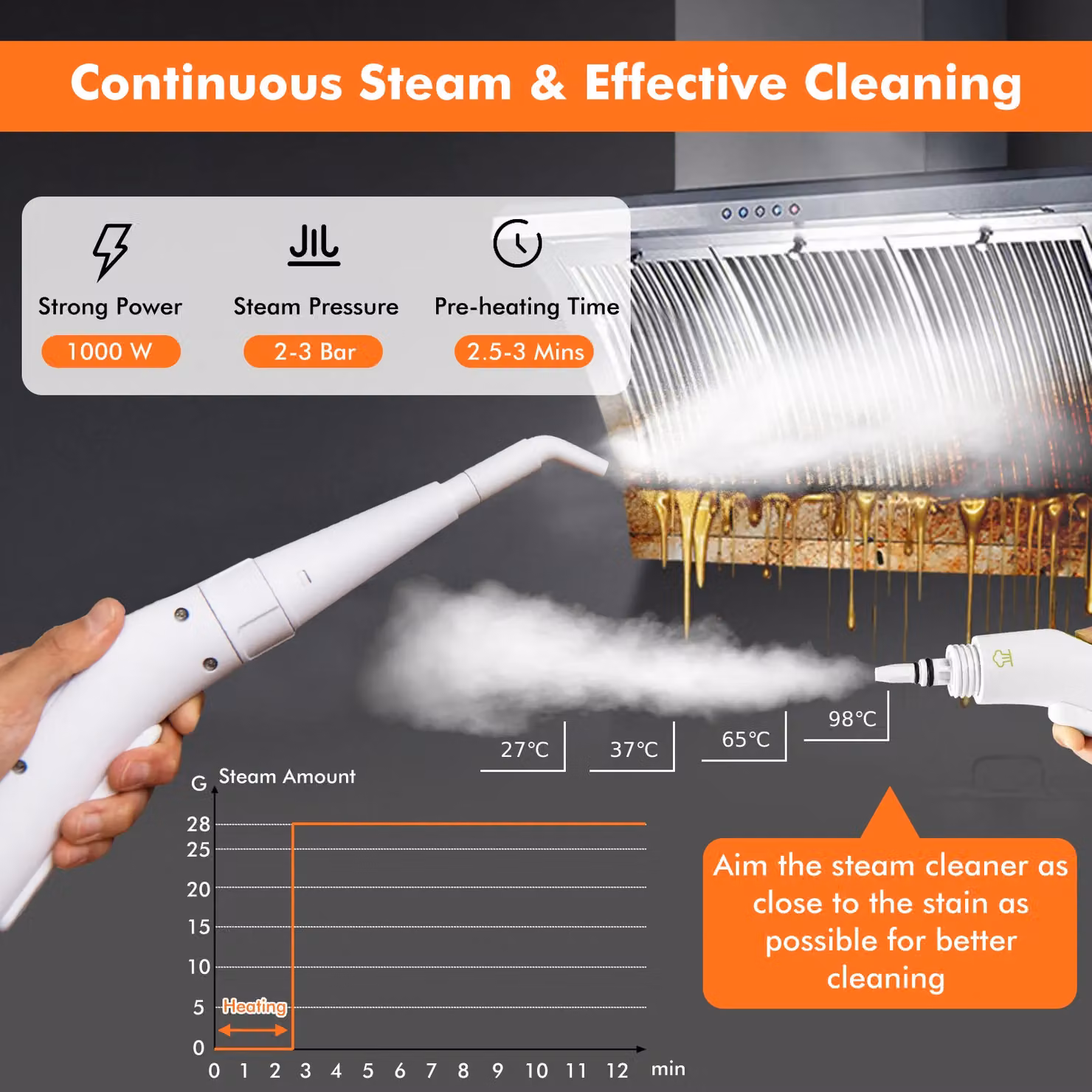 Costway Handheld Steam Cleaner, 1000W Pressurised Steamer with 3 Bar Pressure in Green and White – 4