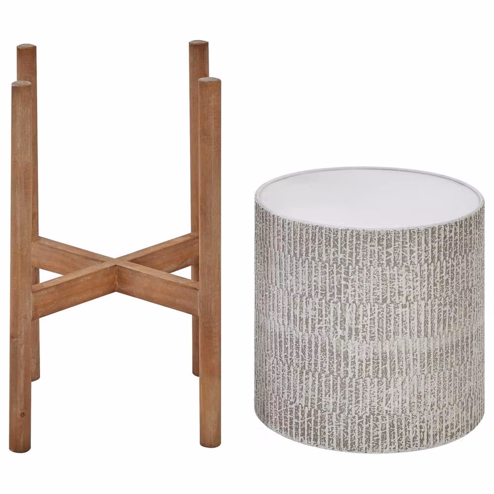 Wyld and Coco Grey Industrial Iron Plant Stand with Wood Base W/D/H: 30 x 30 x 59 cm – 3