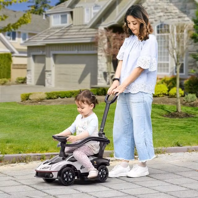 AIYAPLAY 2-in-1 Baby Push Slider Ride On Car with Horn Handle and Light and Sound in White