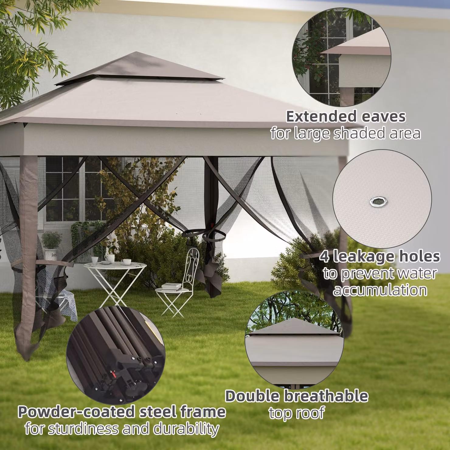 Outsunny Pop Up Gazebo with Sides and Netting, Light Grey Metal Frame Double-Roof Garden Tent, W x D: 300 x 300 cm – 5