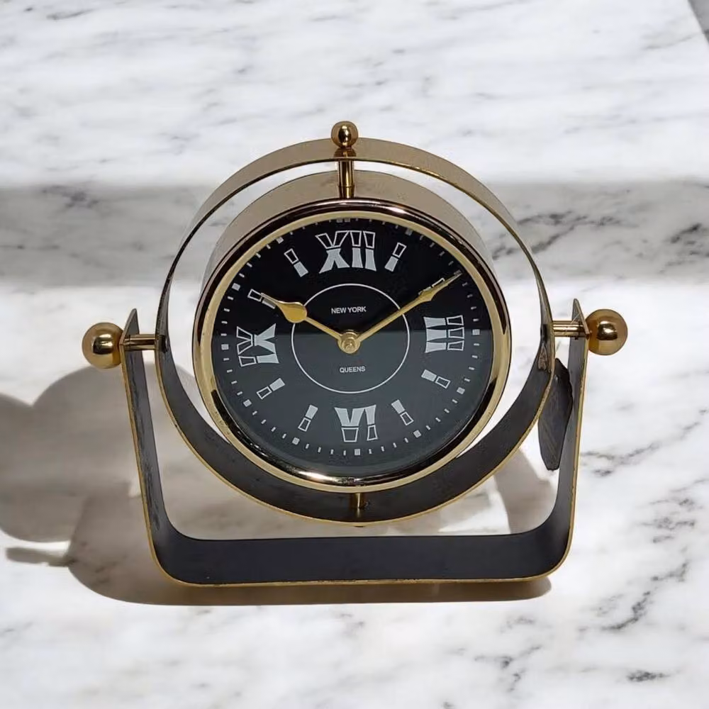 Minster Gold Analog Tabletop Clock, W: 22 cm, H: 27 cm, D: 1 cm – 3