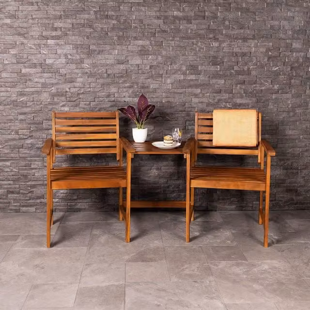 Charles Bentley FSC Acacia Wood Companion Seat with Parasol Hole and Shelf in Natural Brown, W/D/H: 168 x 85 x 71 cm – 1