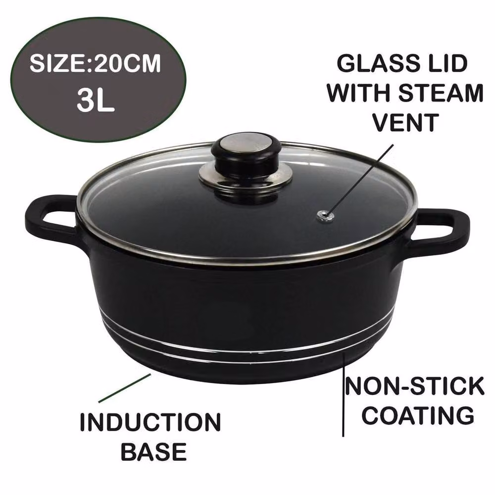 EONLION 20cm Die-Cast Non-Stick Casserole Pot with Glass Lid, Black – 2