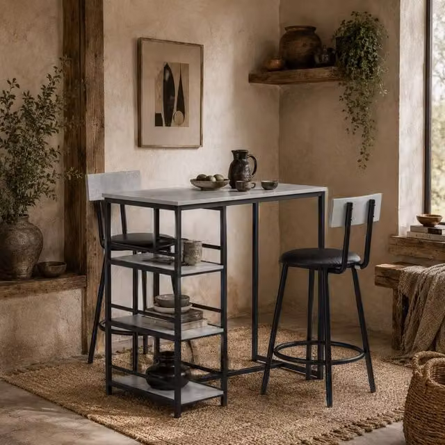 Wyld Haus Raco Sera 3 Piece Grey and Black Kitchen Dining Set with Shelving – 1