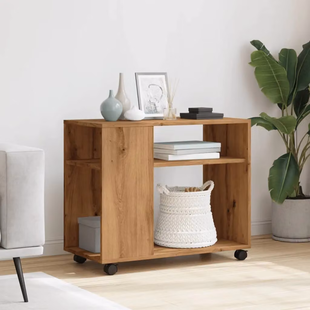 Berkfield Home Artisan Oak Side Table with Wheels in Brown, W/D/H: 70 x 35 x 60 cm – 3