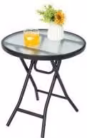Costway Round Glass Patio Folding Side Table in Black, Diameter: 46 cm