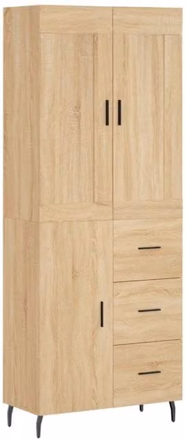 Berkfield Home Sonoma Oak Highboard in Brown, W/D/H: 69.5 x 34 x 180 cm