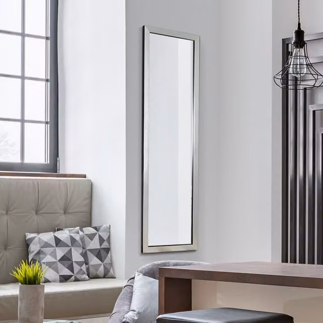 MirrorOutlet Mackenzie Silver Elegant Modern Rectangular Wall Dress Mirror, W: 38.0 cm, H: 130.0 cm