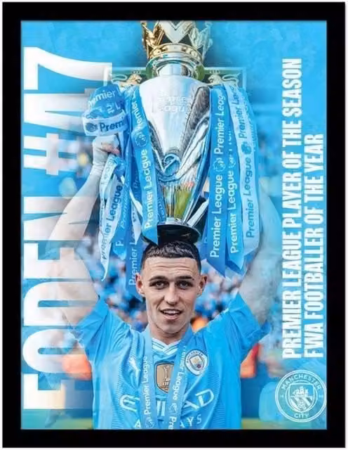 Manchester City FC Foden 2024 Framed Paper Poster, Multicolour Blue
