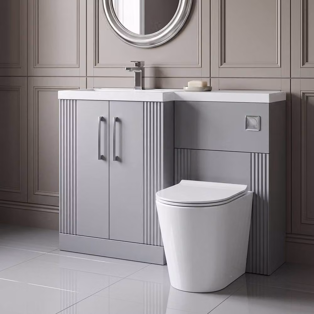 Balterley Belvide Modern 2 Door Freestanding WC Combi Unit and Basin with Stone Top in Grey, W: 110 cm – 2
