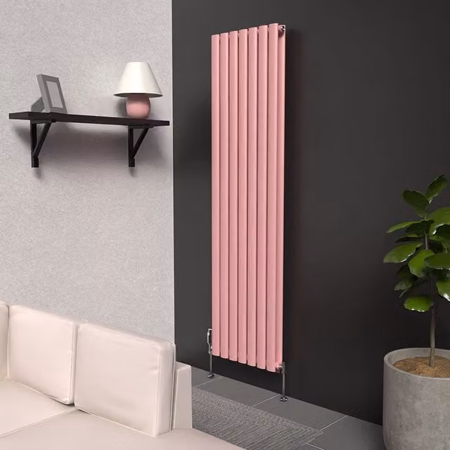 Lux Heat Oval Coloured Vertical Radiator in Pastel Pink, H: 160 cm, W: 42 cm