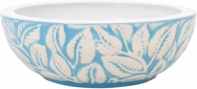 Berkfield Home Round Ceramic Countertop Basin in White and Blue, Diameter: 41 cm, Height: 14 cm