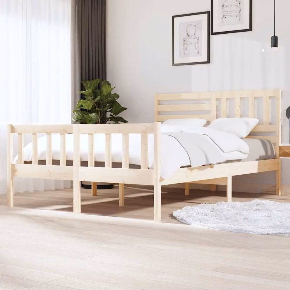 Berkfield Home Beautiful Solid Wood Pine Bed Frame in Beige, W/D/H: 140 x 200 cm – 2