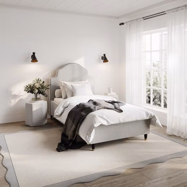 LPD Home Monterey Grey Thin Stripe Upholstered Single Bed, W/D/H: 90 x 200 cm