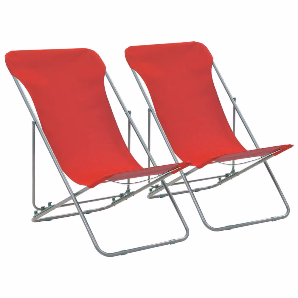 Berkfield Home Durable Folding Beach Chairs, 2 Pack, Red Steel and Oxford Fabric – 2