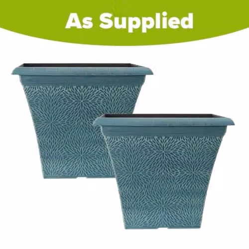 YouGarden Pair of April Indigo Green Square Plastic Planters, W: 36 cm, H: 30 cm, D: 30 cm – 2