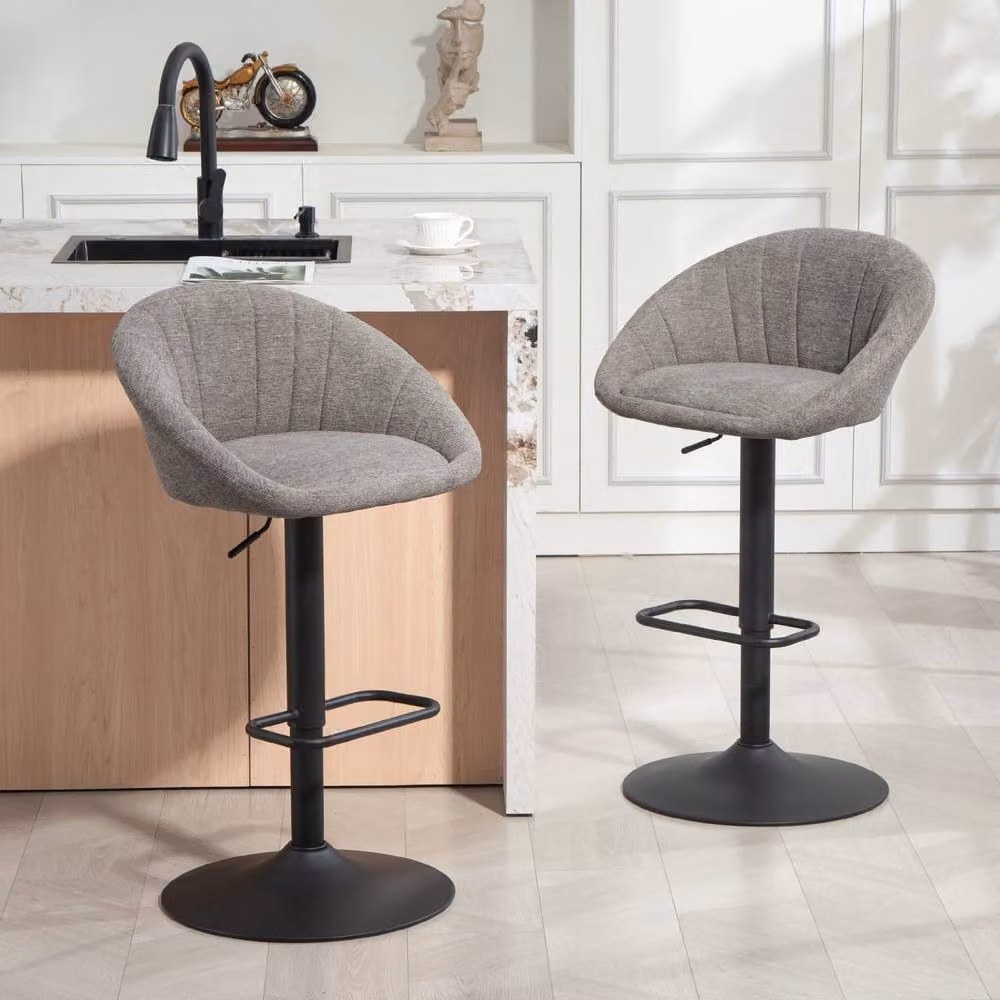 Wyld Haus Relodi Lifa Set of 2 Grey Upholstered Adjustable Swivel Tub Bar Stools – 3