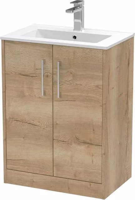 Balterley Winshill Contemporary 2 Door Freestanding Bathroom Vanity Basin Unit, Light Oak, Brown, Width: 60 cm