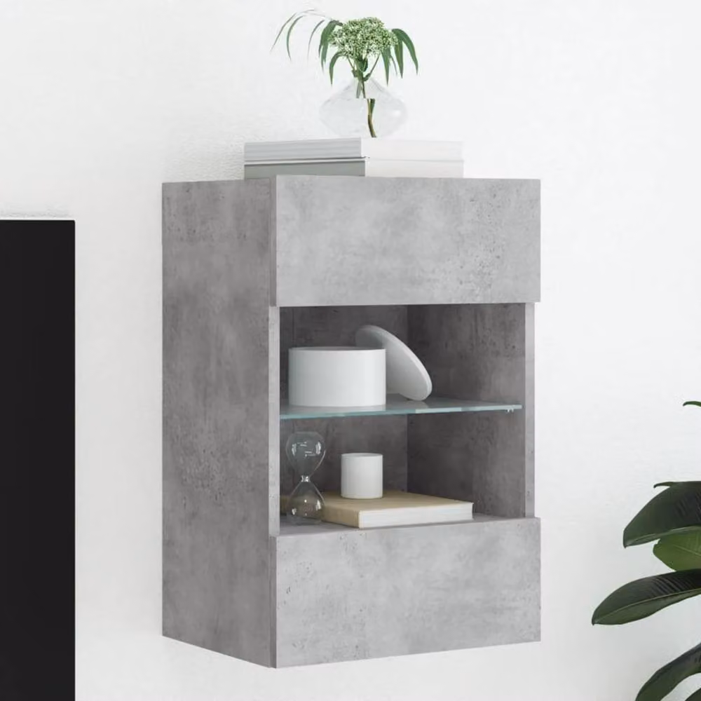 Berkfield Home Modern TV Wall Cabinet with LED Lights in Concrete Grey, W/D/H: 40 x 30 x 60.5 cm – 2