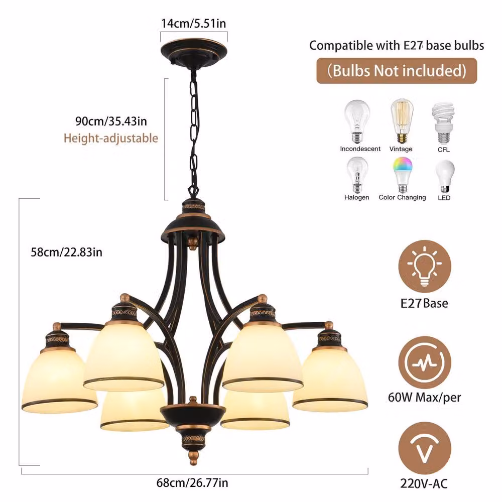 Garwarm 6-Light Dimmable Classic Traditional Chandelier in Black and Gold/Brass – 3