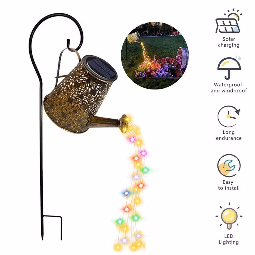 KORVIXA Bronze Solar Powered Watering Can Garden Lights with Warm White LED, Height: 100 cm – 2