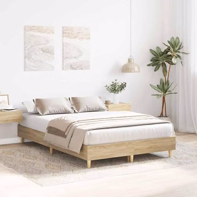 Berkfield Home Sonoma Oak Small Double Bed Frame in Light Tan Beige, W/D/H: 120 x 190 cm