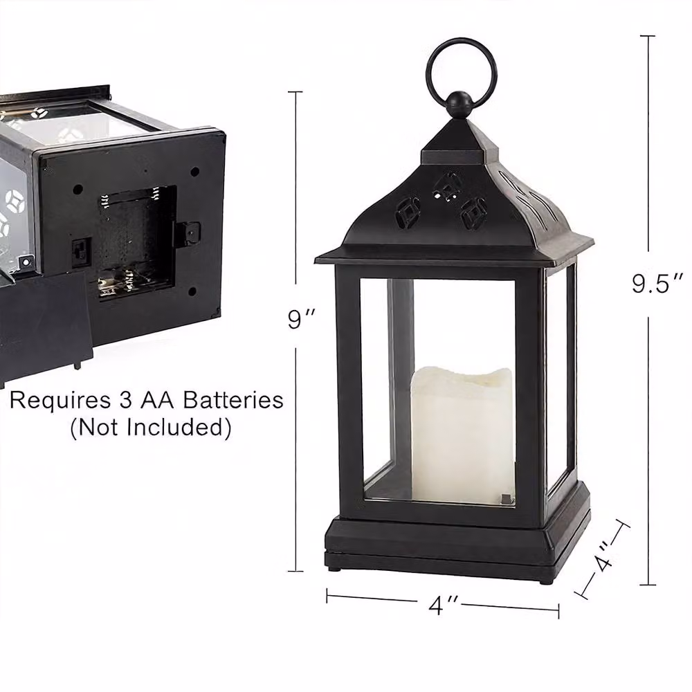 Bright Zeal Set of 2 Black Vintage Decorative Pillar Candle Lanterns with Glass Panels, Height: 24 cm – 3