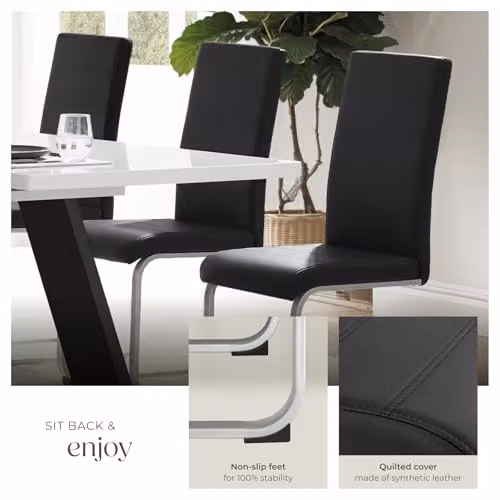 tectake Set of 6 Bettina Dining Chairs in Black with Synthetic Leather and Metal Cantilever Base – 5