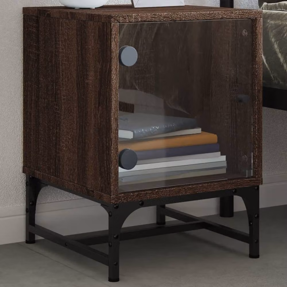 Berkfield Home Bedside Cabinets with Glass Doors, 2 Pack, Brown Oak, W/D/H: 35 x 37 x 50 cm – 2