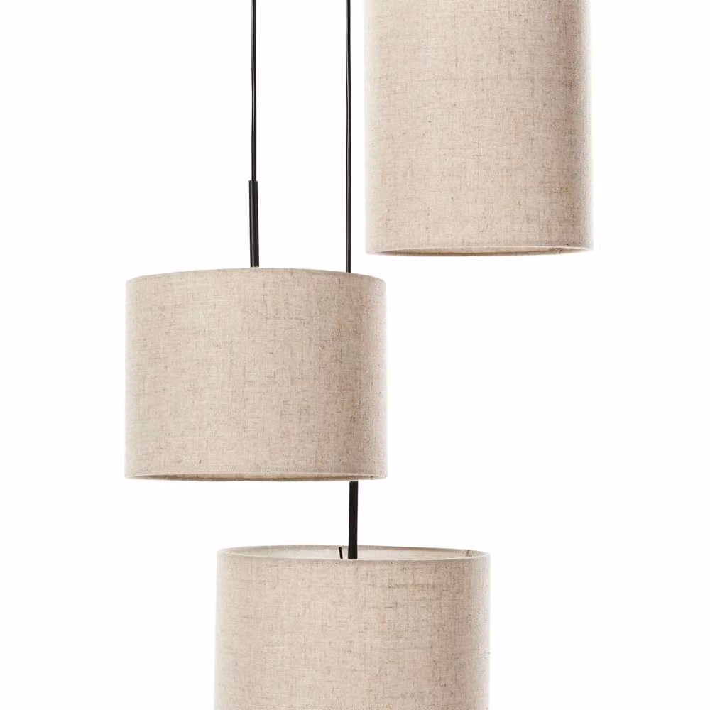 Wyld and Coco Three-Light Modern Pendant Light with Beige Linen Fabric Shades – 2