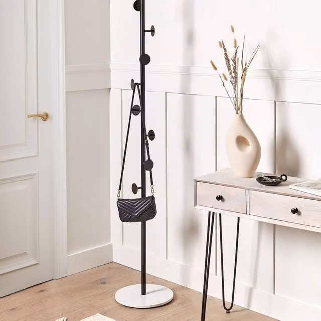 Wyld and Coco Industrial Freestanding Jacket Rack with Black Marble Base and Metal Post