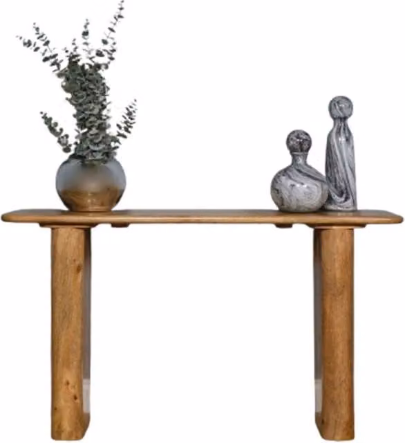 Elm Home And Garden Solid Mango Wood Hall Console Table in Light Oak Finish, W/D/H: 135 x 40 x 76 cm